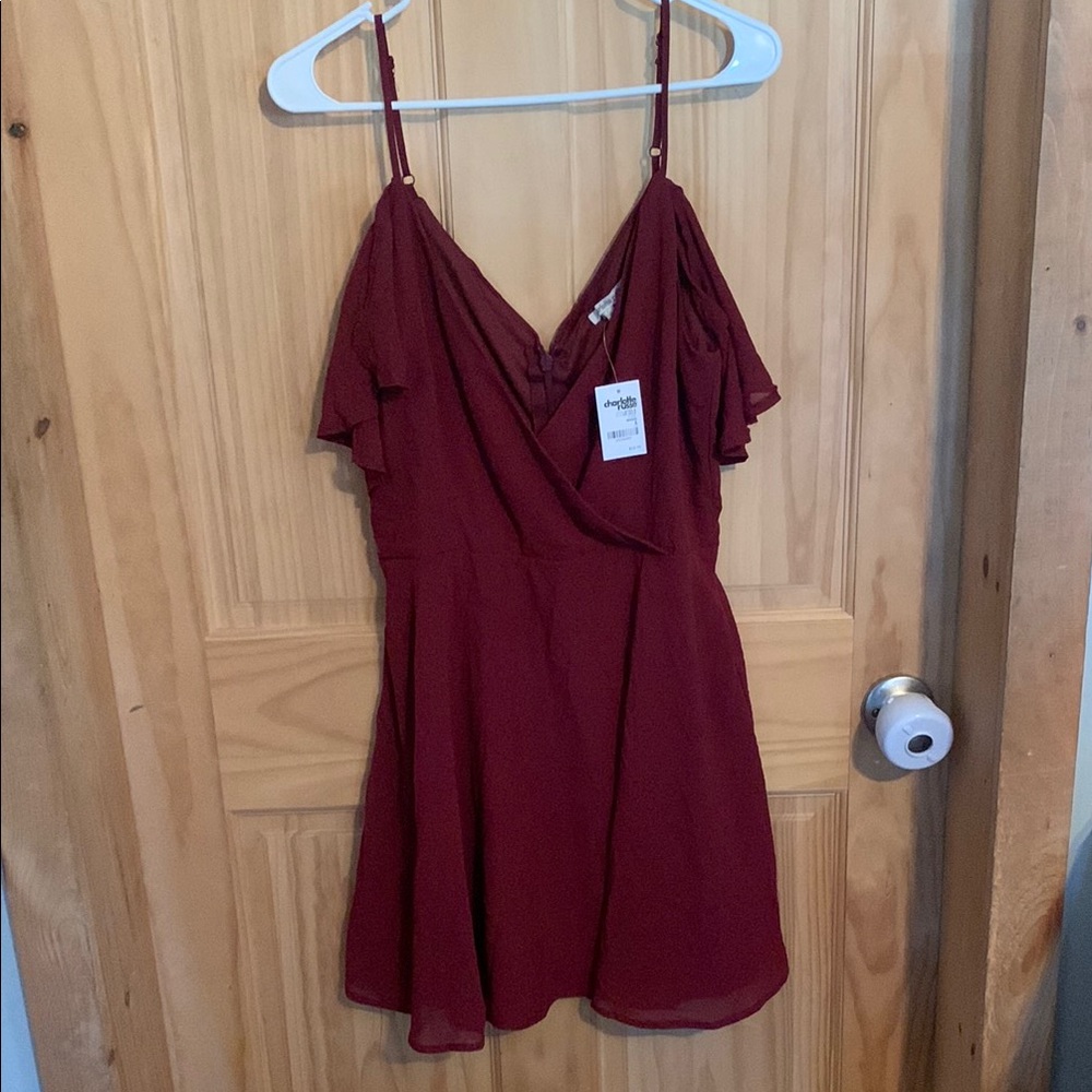 Burgundy Dress with Ruffle Sleeves